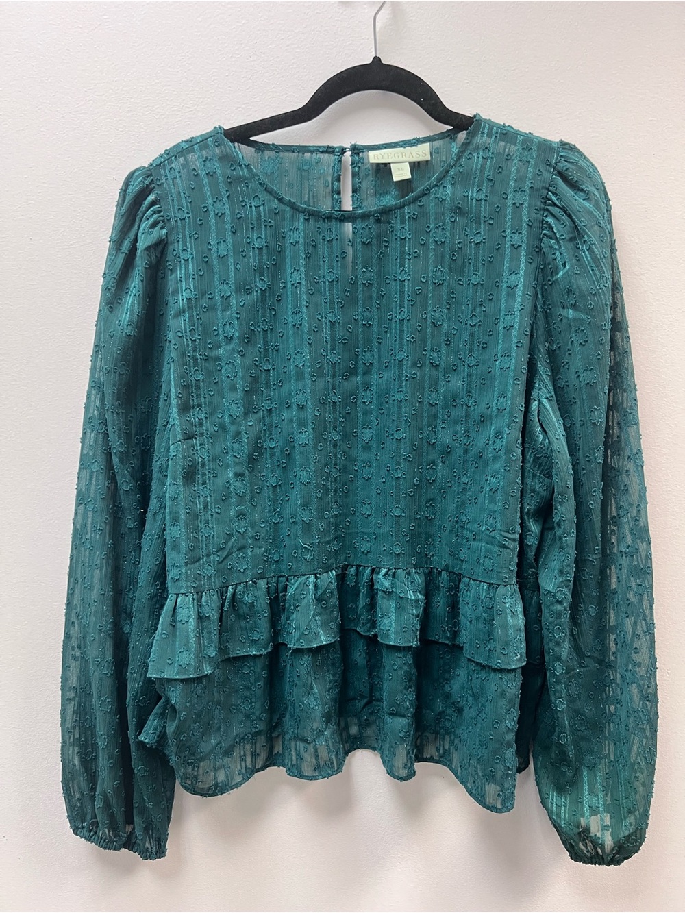 Textured Teal Ruffled Peplum Blouse by Pixie & Lavender